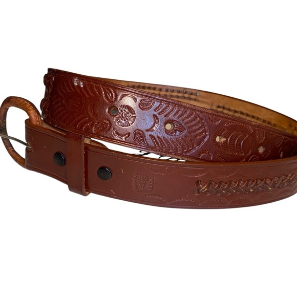 Leather Belt Made In Mexico Hand Tooled size 34 - Picture 5 of 12